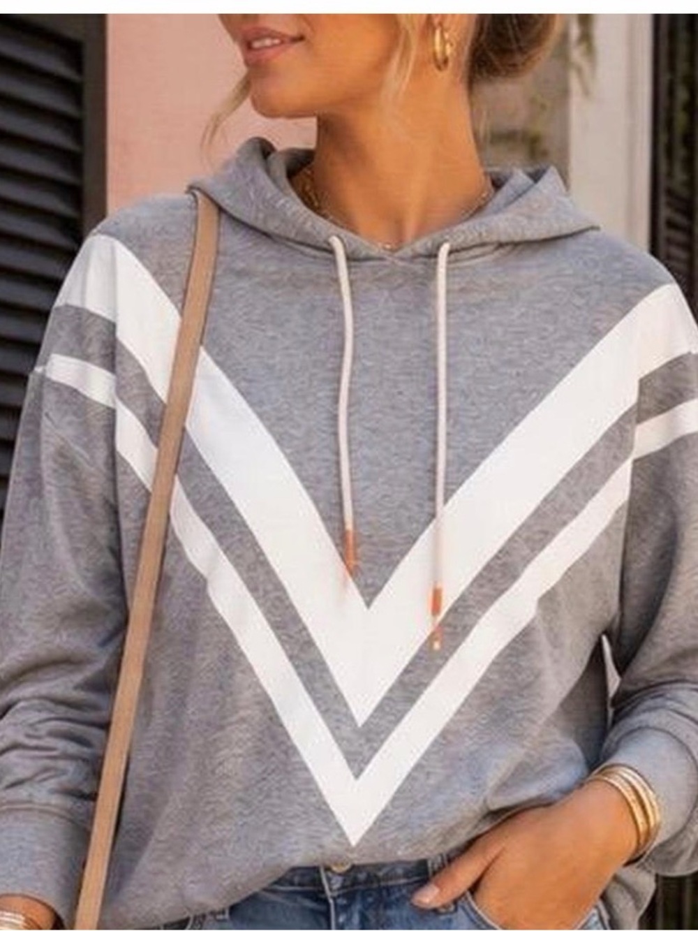 Tory Sport by Tory Burch Women's Gray Chevron Hoodie Top
